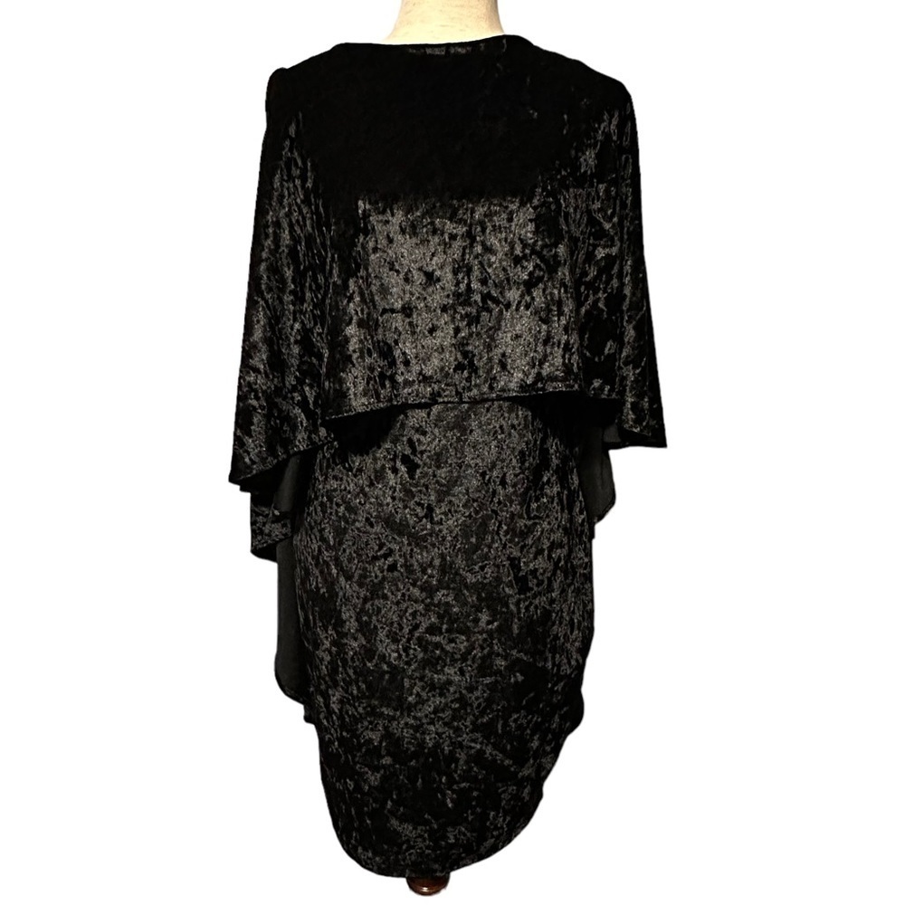 Monaco Black Crushed Velvet Cape Dress 1X Cocktail Gothic Whimsigoth Elegant